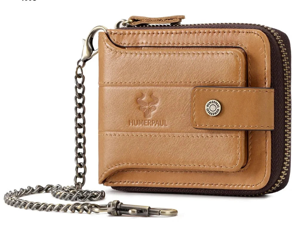 Men's Genuine Leather RFID Large Capacity Zip and Snap Wallet