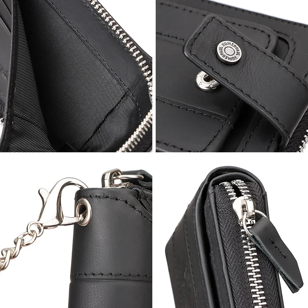 Men's Genuine Leather RFID Large Capacity Zip and Snap Wallet