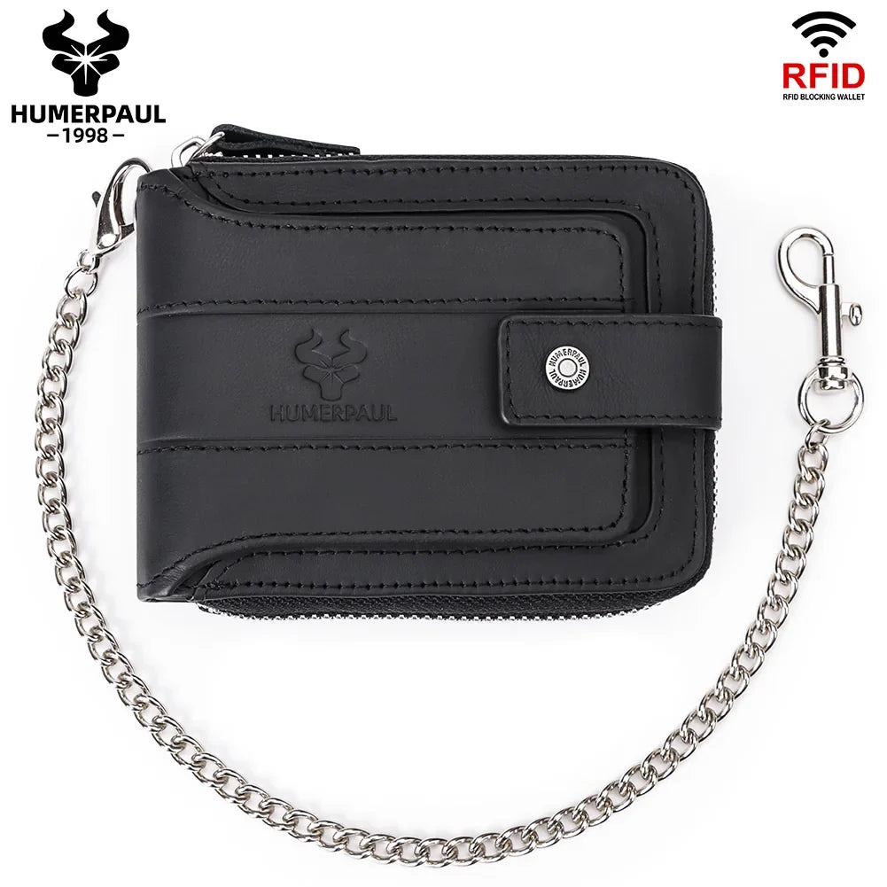 Men's Genuine Leather RFID Large Capacity Zip and Snap Wallet