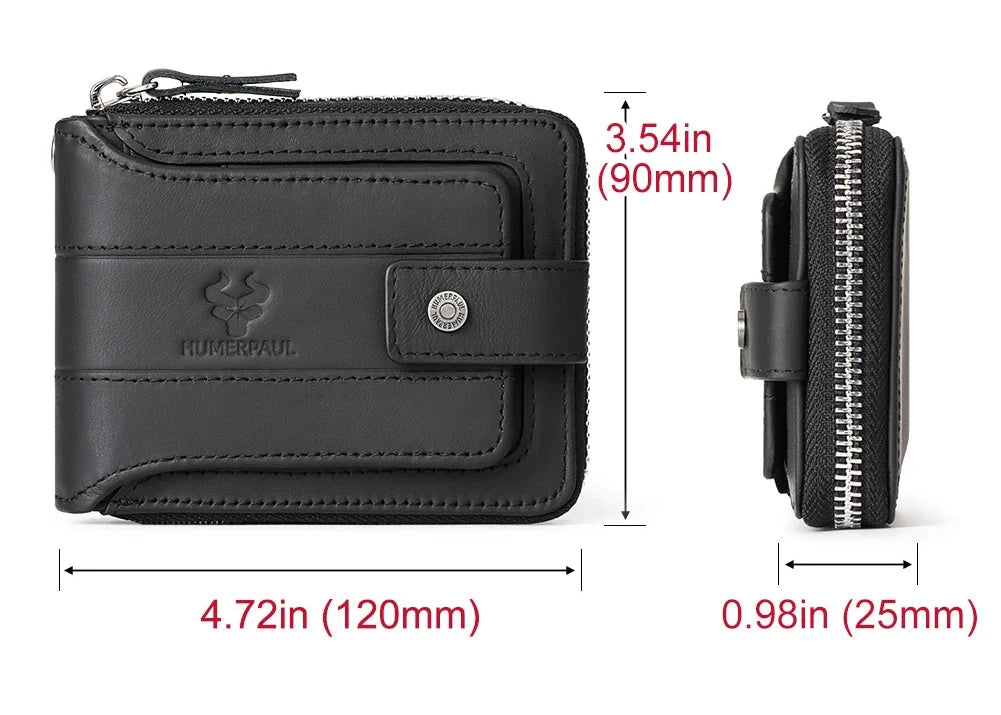 Men's Genuine Leather RFID Large Capacity Zip and Snap Wallet