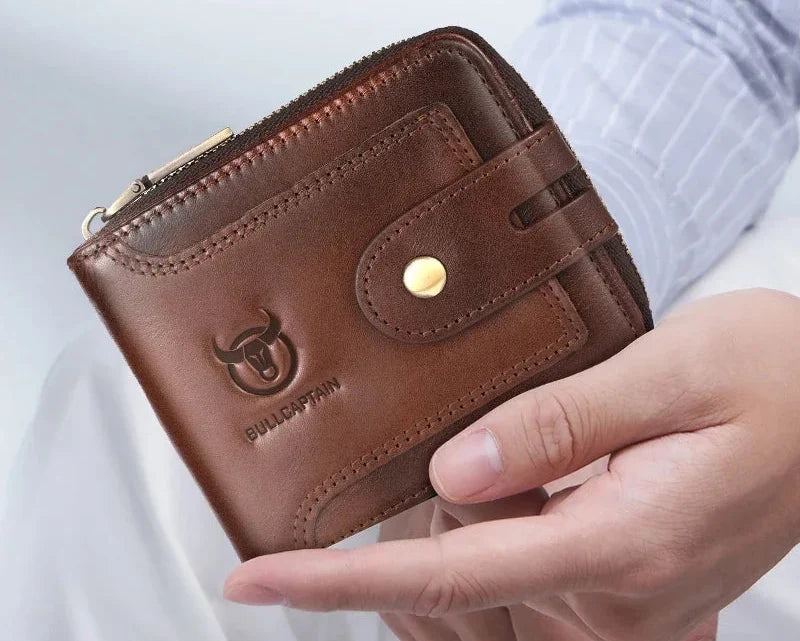 Men's Genuine Leather RFID Multifunction Compact Zip Wallet