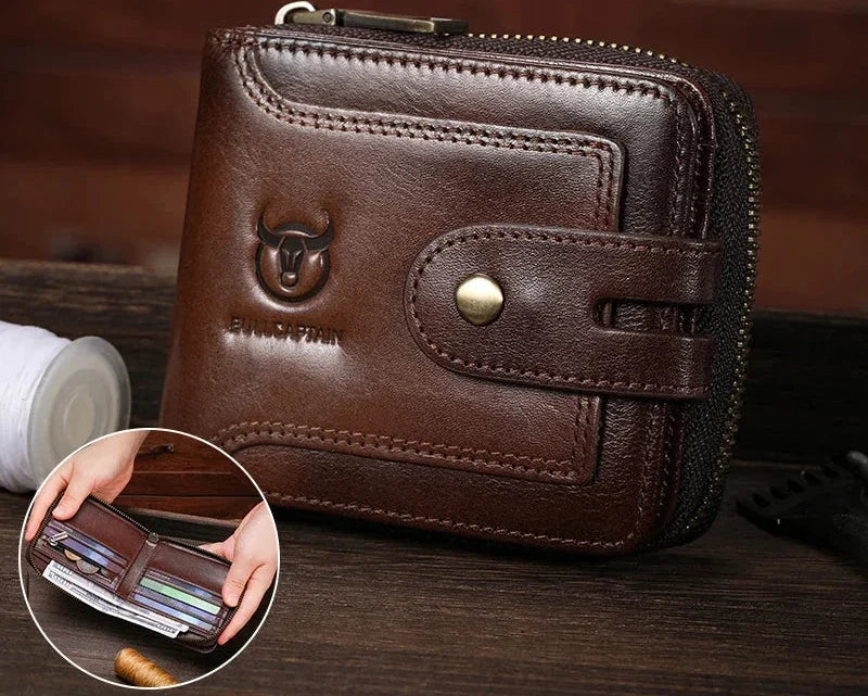 Men's Genuine Leather RFID Multifunction Compact Zip Wallet Image