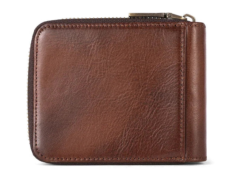 Men's Genuine Leather RFID Multifunction Compact Zip Wallet