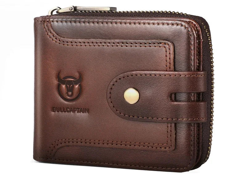 Men's Genuine Leather RFID Multifunction Compact Zip Wallet