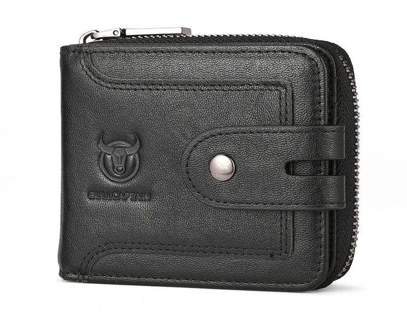 Men's Genuine Leather RFID Multifunction Compact Zip Wallet