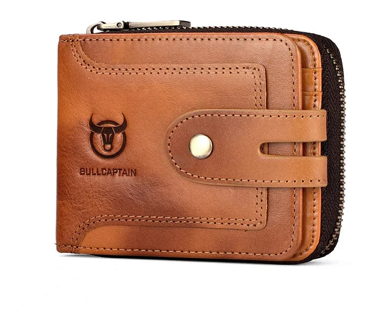 Men's Genuine Leather RFID Multifunction Compact Zip Wallet