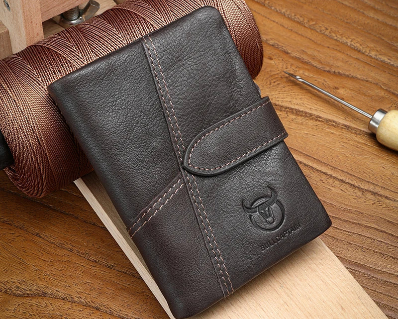 Men's Genuine Leather RFID Wallet with Zippered Flap and Large Capacity