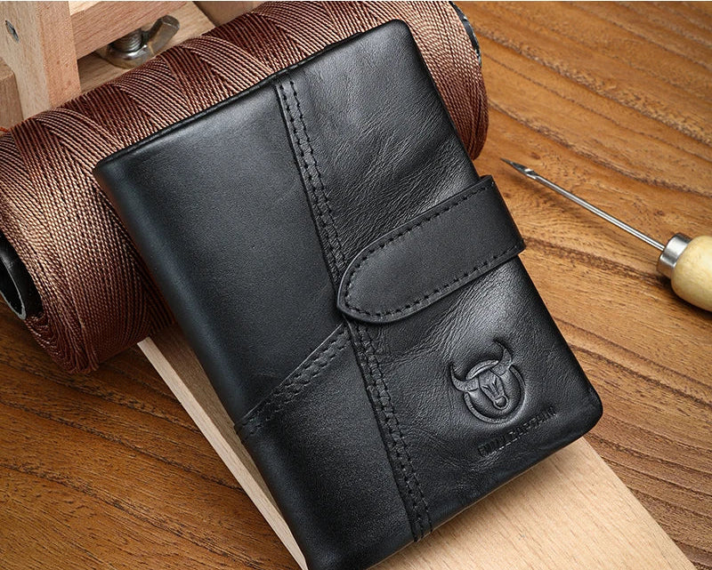 Men's Genuine Leather RFID Wallet with Zippered Flap and Large Capacity
