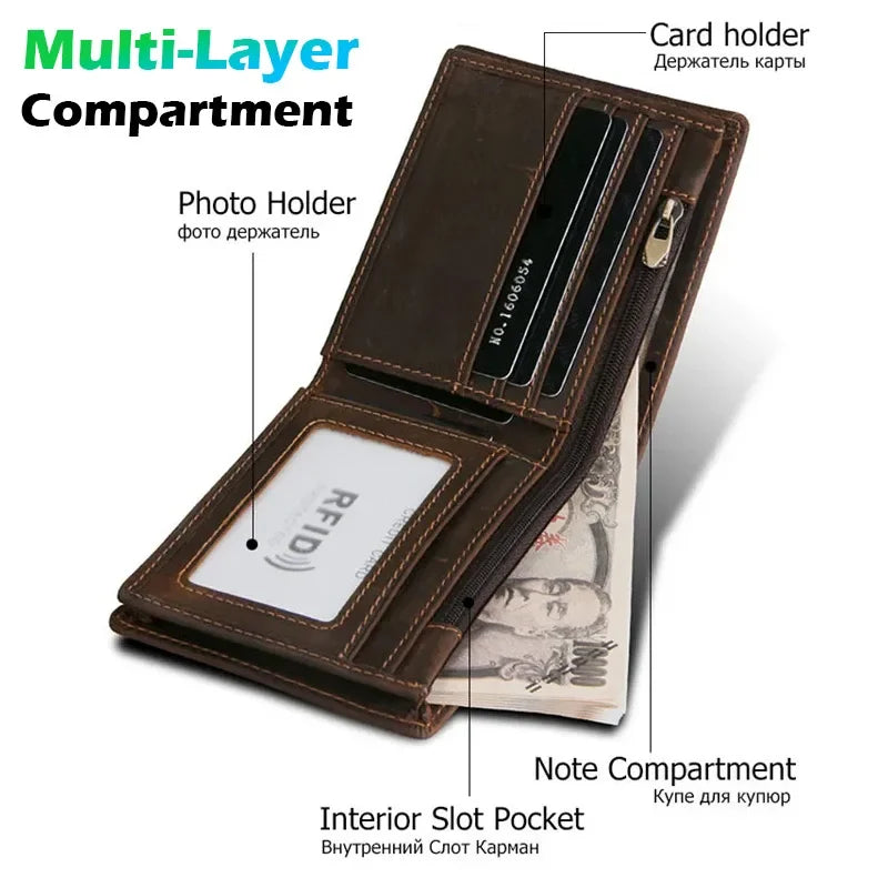 Genuine Leather RFID Wallet for Men – Vintage Wallet with Card and Coin Compartments