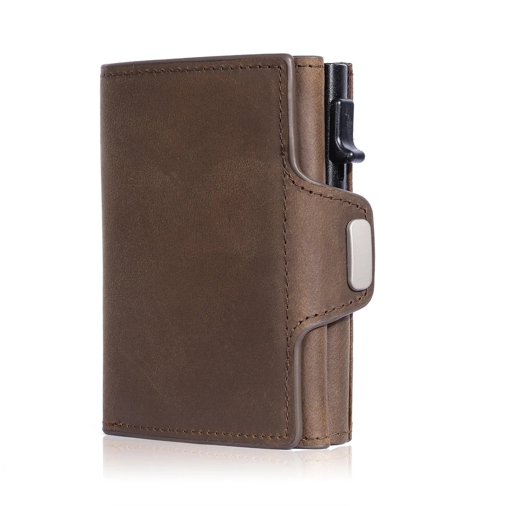 Genuine Leather RFID Pop-Up Compact Wallet with Secure Card Holder