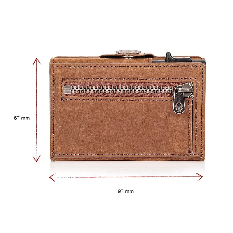 Genuine Leather RFID Pop-Up Compact Wallet with Secure Card Holder