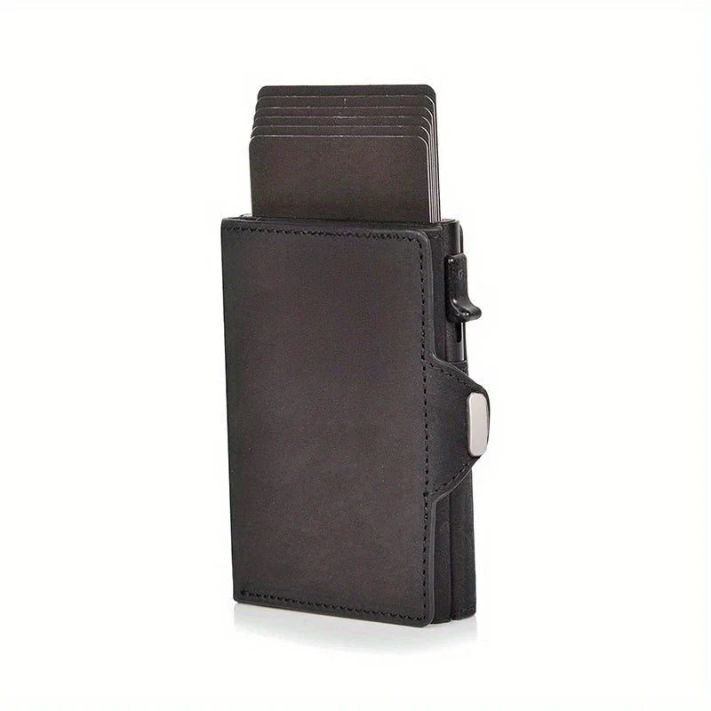 Genuine Leather RFID Pop-Up Compact Wallet with Secure Card Holder