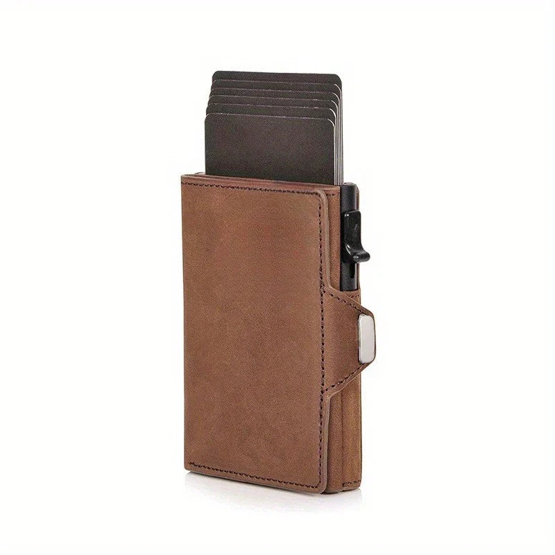 Genuine Leather RFID Pop-Up Compact Wallet with Secure Card Holder