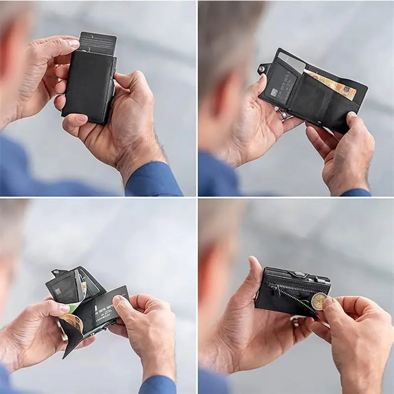 Genuine Leather and Aluminum Cardholder Wallet with Coin Pocket