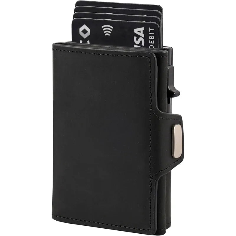 Genuine Leather and Aluminum Cardholder Wallet with Coin Pocket