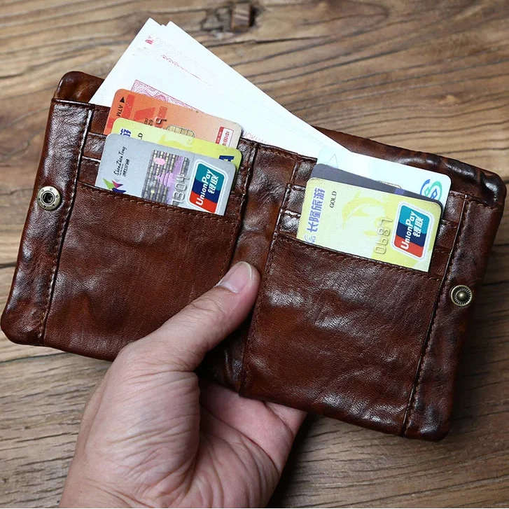 Genuine Cowhide Compact Retro Wallet with Zipper and Coin Purse