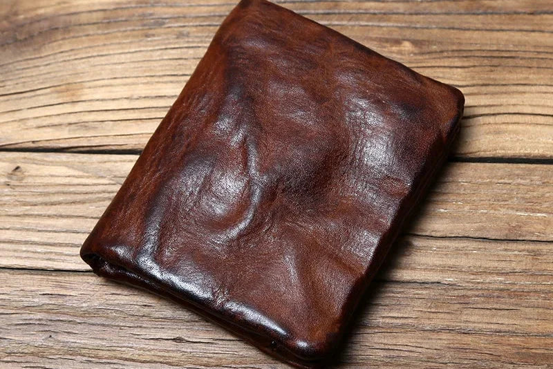 Genuine Cowhide Compact Retro Wallet with Zipper and Coin Purse Image