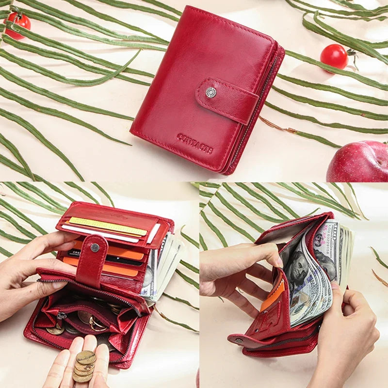 Genuine Leather Wallet for Men and Women with RFID Protection and Coin Pocket