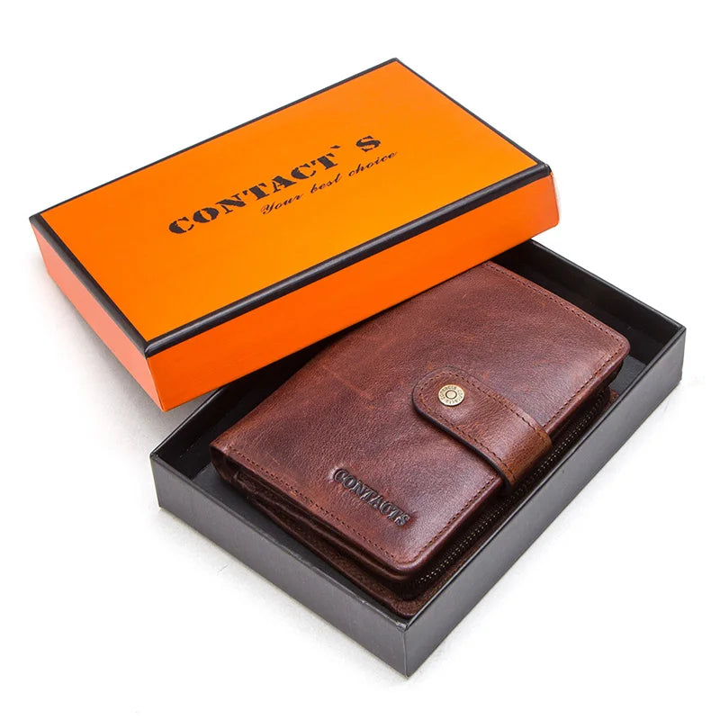 Genuine Leather Wallet for Men and Women with RFID Protection and Coin Pocket