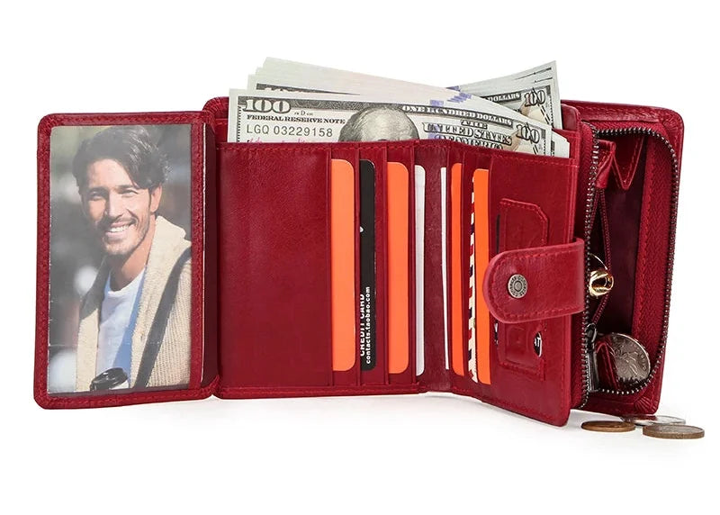 Genuine Leather Wallet for Men and Women with RFID Protection and Coin Pocket