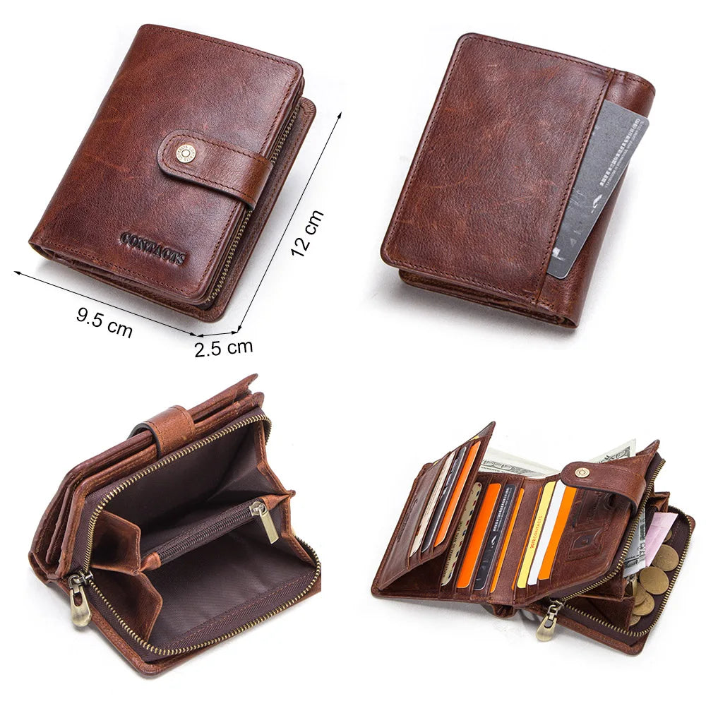 Genuine Leather Wallet for Men and Women with RFID Protection and Coin Pocket