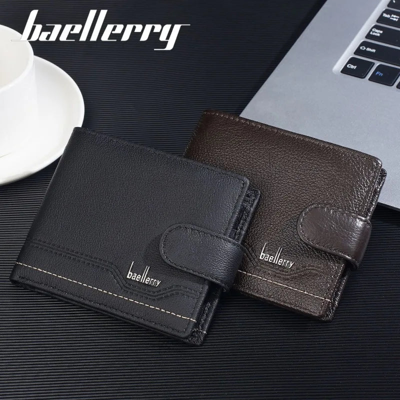 Genuine Leather Wallet for Men – Retro Wallet with Buckle Closure and Zippered Coin Pocket
