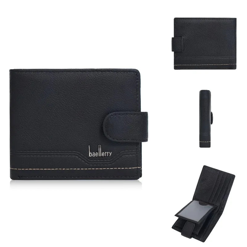 Genuine Leather Wallet for Men – Retro Wallet with Buckle Closure and Zippered Coin Pocket Image