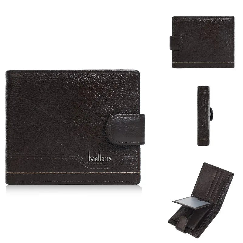 Genuine Leather Wallet for Men – Retro Wallet with Buckle Closure and Zippered Coin Pocket