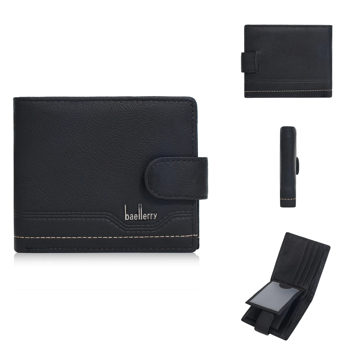 Genuine Leather Wallet for Men – Retro Wallet with Buckle Closure and Zippered Coin Pocket