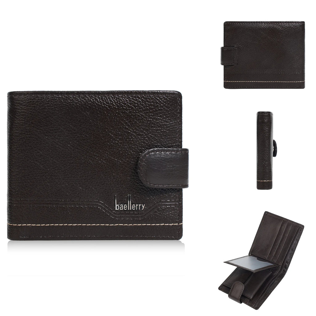 Genuine Leather Wallet for Men – Retro Wallet with Buckle Closure and Zippered Coin Pocket