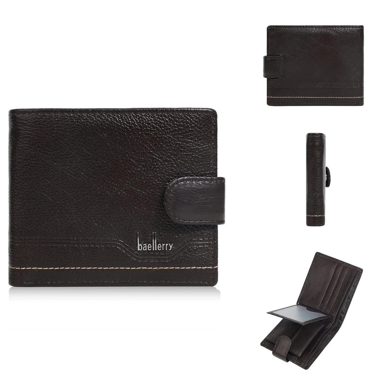 Genuine Leather Wallet for Men – Retro Wallet with Buckle Closure and Zippered Coin Pocket
