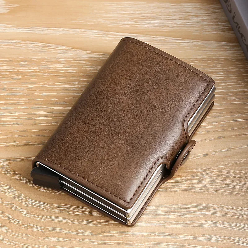 Double Compartment Aluminum and PU Leather Wallet with RFID Protection
