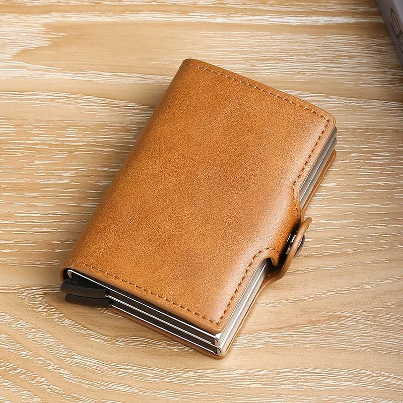Double Compartment Aluminum and PU Leather Wallet with RFID Protection