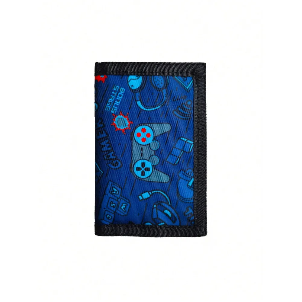 Kids' RFID Wallet in Blue Gaming Print with Multiple Pockets