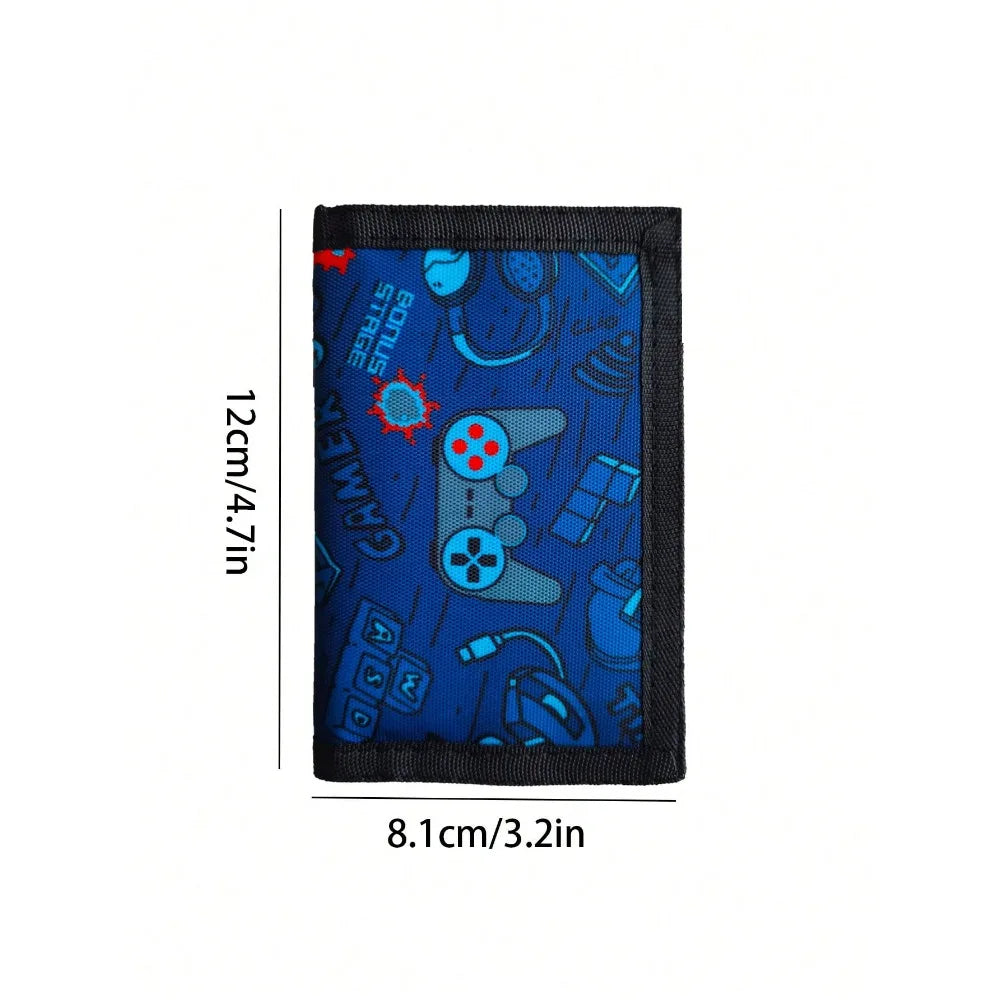 Kids' RFID Wallet in Blue Gaming Print with Multiple Pockets