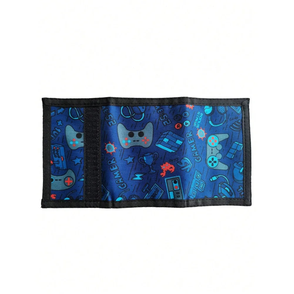 Kids' RFID Wallet in Blue Gaming Print with Multiple Pockets Image