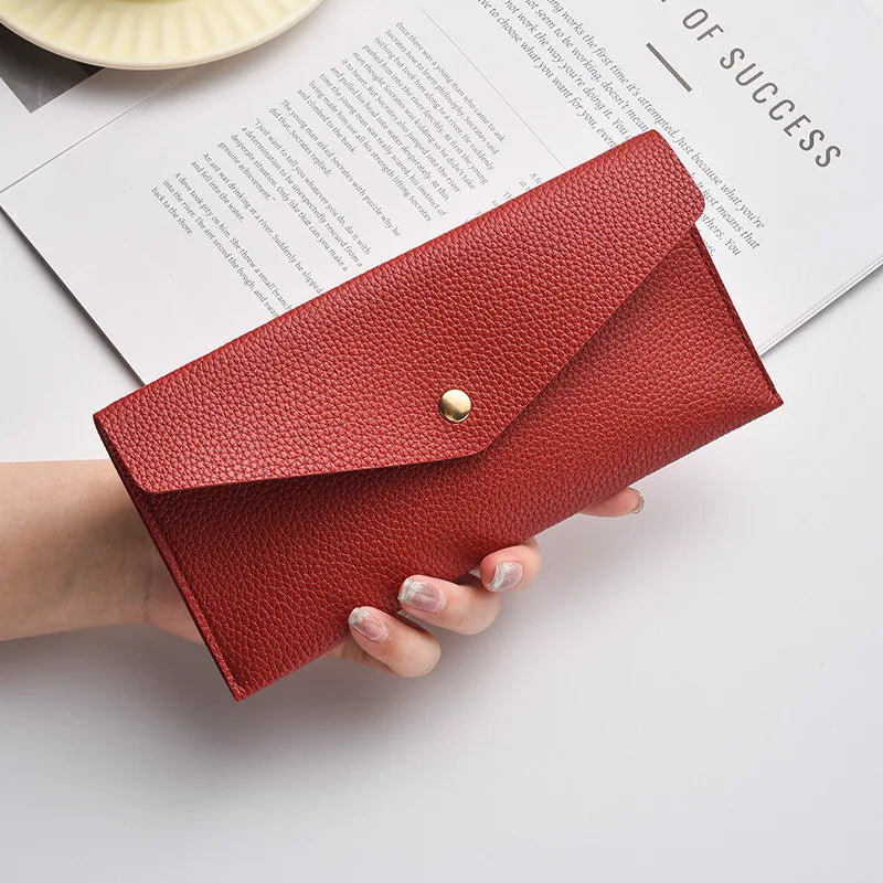 Slim PU Leather Envelope Wallet for Bills and Cards