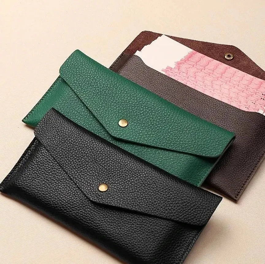 Slim PU Leather Envelope Wallet for Bills and Cards Image