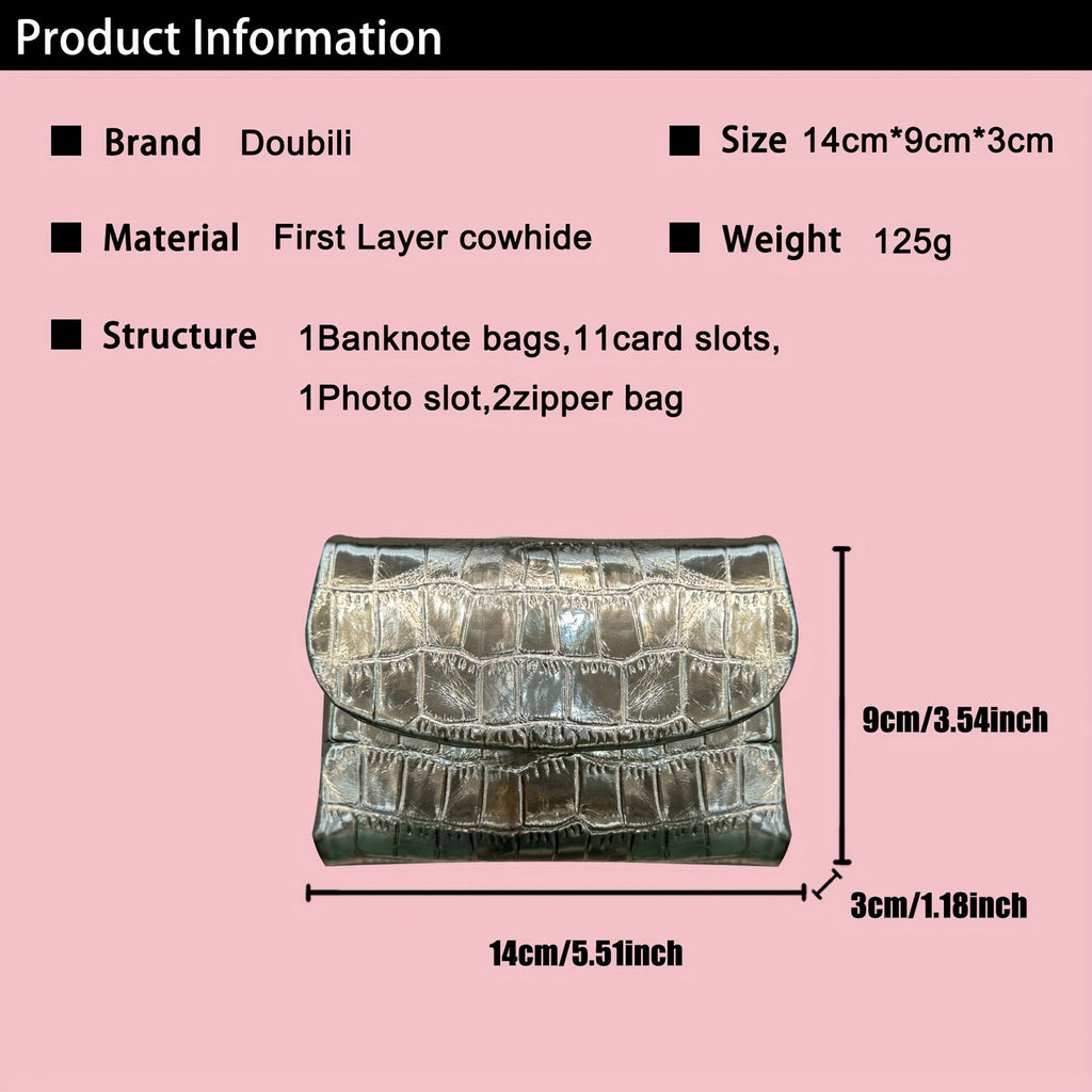Metallic Crocodile Print Women's Wallet with Eleven Card Slots