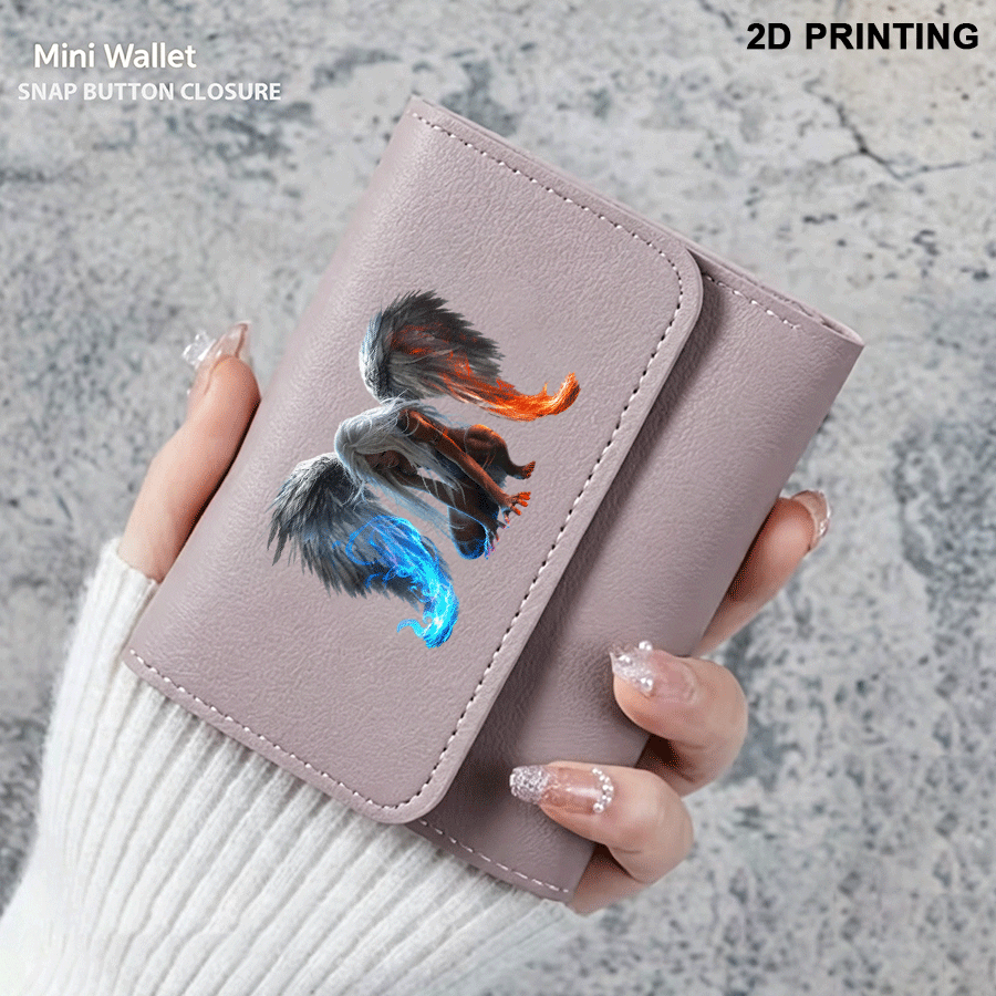Women's Tri-Fold Wallet in Light Purple with 2D Angel Design