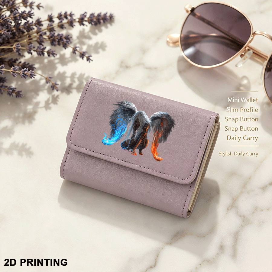 Women's Tri-Fold Wallet in Light Purple with 2D Angel Design Image