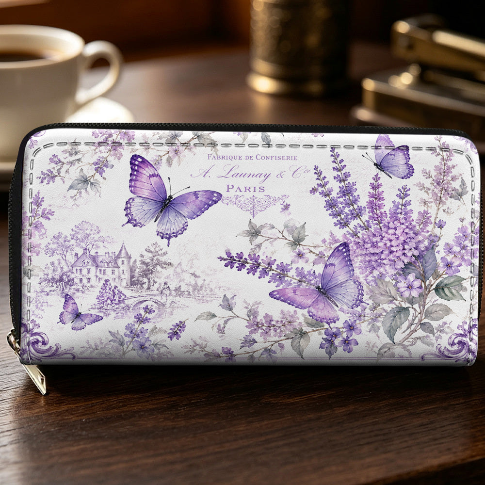 Long women's wallet, lavender watercolor and butterflies Image
