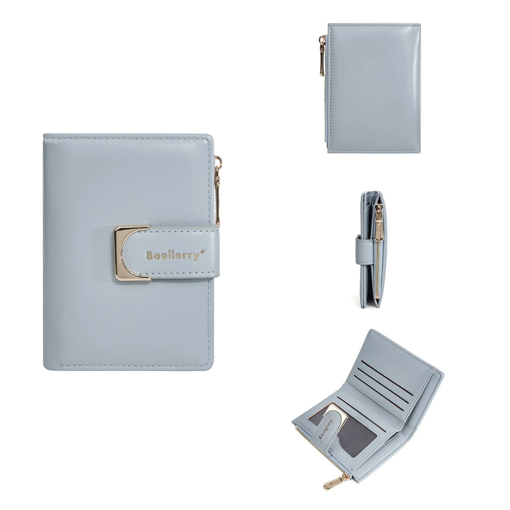Compact Women's PU Leather Wallet with Zipper and Elegant Button