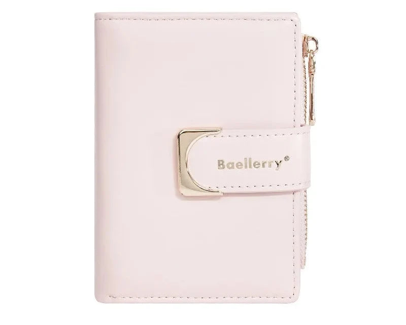Compact Women's PU Leather Wallet with Zipper and Elegant Button