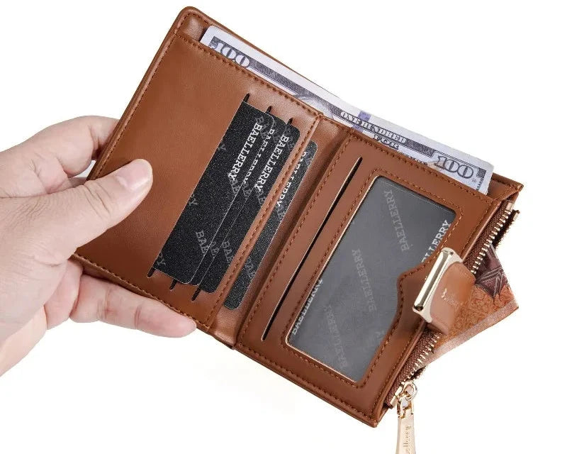 Compact Women's PU Leather Wallet with Zipper and Elegant Button Image