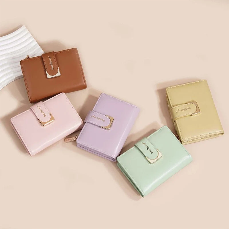 Compact Women's PU Leather Wallet with Zipper and Elegant Button Image