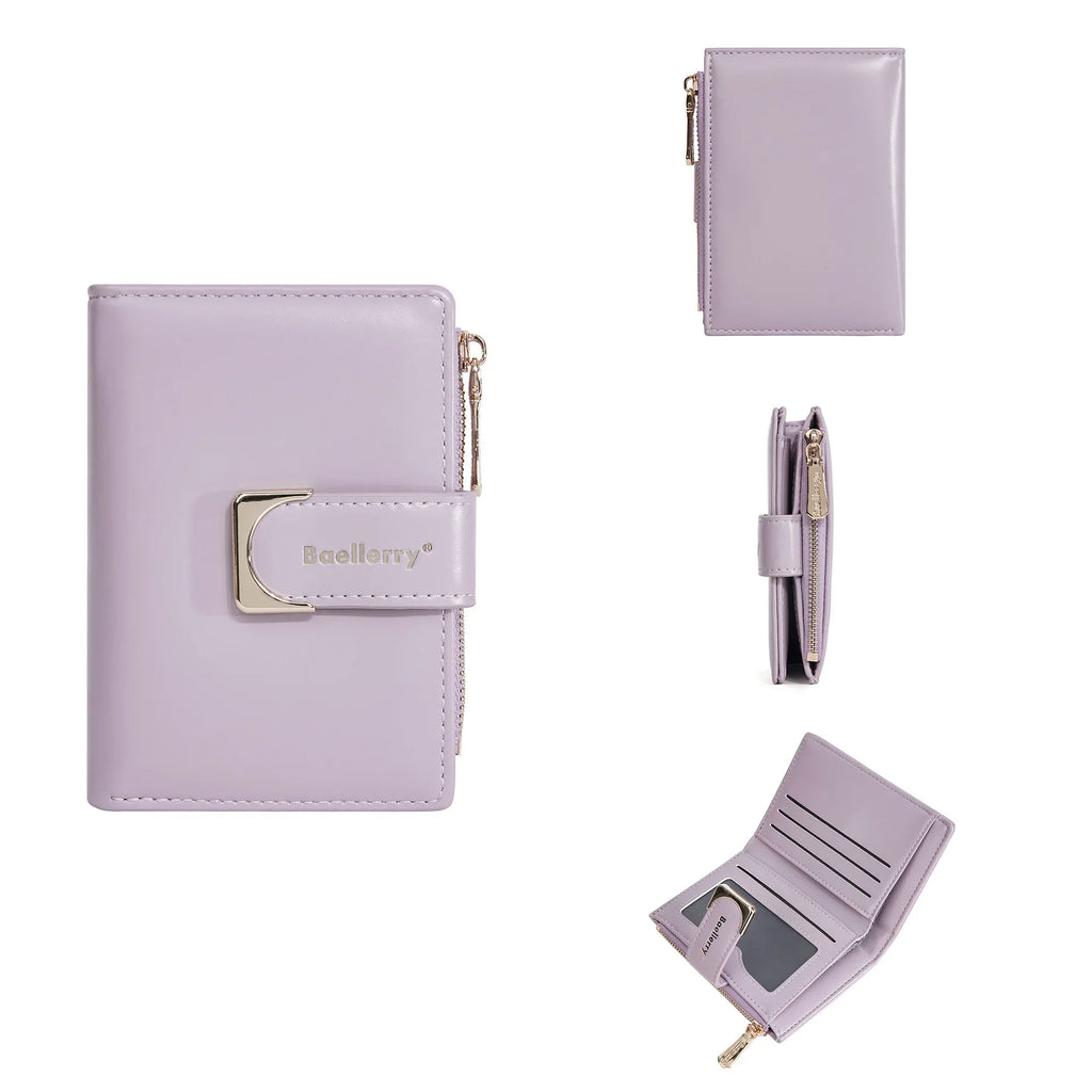 Compact Women's PU Leather Wallet with Zipper and Elegant Button