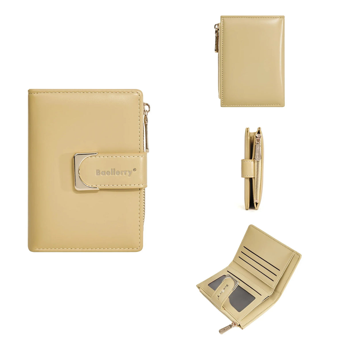 Compact Women's PU Leather Wallet with Zipper and Elegant Button