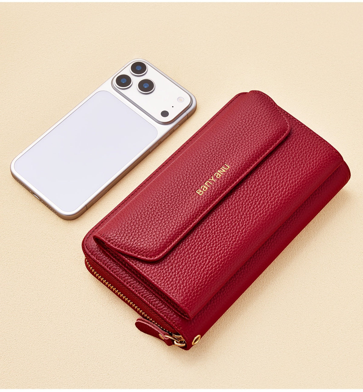 Women's Leather Crossbody Wallet, 12 Slots and Shielding