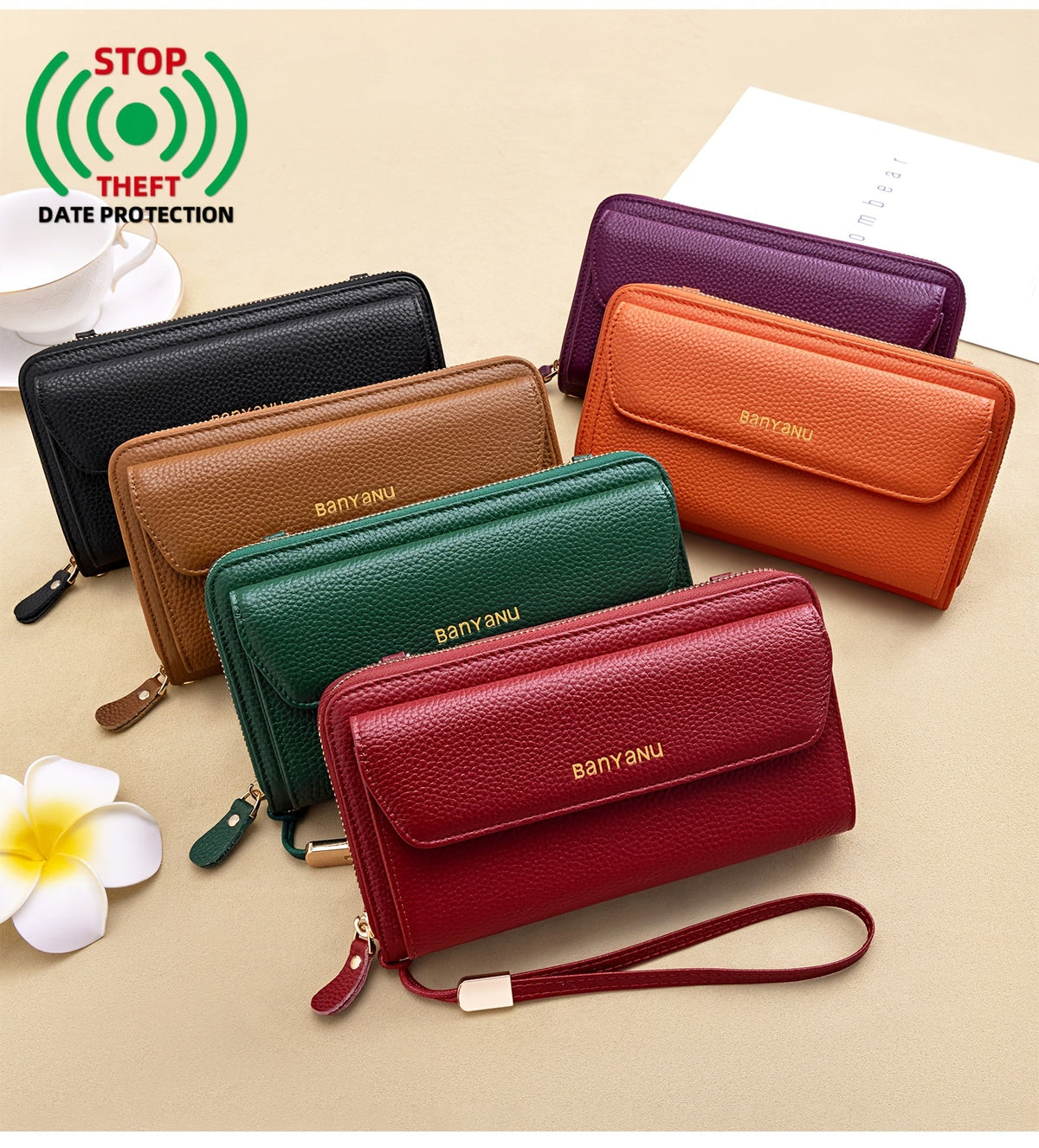 Women's Leather Crossbody Wallet, 12 Slots and Shielding